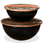 Coffee Table Set 2 Pieces Solid Reclaimed Wood Black Bowl Shape 43_245257