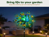 Gardeon Garden Windmill Solar Light Colorful Peacock Metal Spinner 190cm GWM-190CM-PK-GN