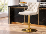 Artiss 1x Bar Stool Counter Chair Kitchen Adjustable Nailhead Trim Velvet Ivory BA-K-1105-IV