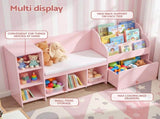 Keezi Kids Storage Unit Bookshelf Toy Box Organiser Bench Seat Cabinet 170cm Pink FURNI-N-BOOK-170-PK-AB