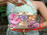 Floral Pearl Basket Bag Gold Mesh Hard Case Evening Bag, 3D Orchid Handbag for Cheongsam V1232-ZZHDB-001