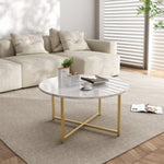 White Marble Effect Round Coffee Table with Gold Legs V264-TAB-719C-WHE-GD