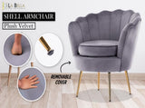 Armchair Padded Lounge Chair Accent Velvet Shell Scallop GREY V274-FT-VAC-1596-GY