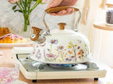 Flower Pattern Whistling Kettle, Vintage Stove Top Tea Pot With Anti Hot Handle for Gas Hob and V1237-MS-724-128
