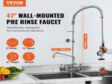 Commercial Faucet with Pre-Rinse Sprayer, 47" Height, 8" Center, 12" Swing Spout, Wall Mount Kitchen V952-BGSYCXSLTBGS6DRW9V0