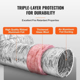 Dryer Vent Hose, 152.4MM Insulated Flexible Duct 7.62M Long with 2 Duct Clamps, Heavy-Duty Three V952-NTJYGD625FT020G41V0