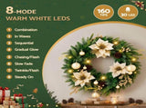 Jingle Jollys 60cm Pre-Lit Christmas Wreath LED Garlands Gold Flowers Pinecones Decor XM-C-WRE-FLW-2FT-GD-LED