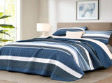 Blue Stripe Patchwork Mosaic Bedspread Coverlet 3 Piece Set V745-AC081850Q13U
