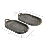 Set 2 Nested Rustic Oval Trays Handles 46x5cm V637-97036TRA