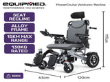 EQUIPMED Power Electric Wheelchair, Folding, Airline Approved, ARTG Certified, Recline Adjustment, V219-HWCELEEQ16SA