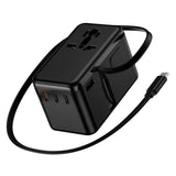 100W Universal Travel Adapter, GaN International Power Adapter with Retractable USB-C Cable, 3 USB-C V1274-100WGAN