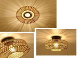 Boho Ceiling Light, Vintage Rattan Semi Flush Mount Ceiling Light Fixture, Hand Woven Chandelier for V1369-AZ3-W-10007