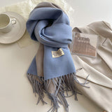 Blue and Grey Double-Sided Reversible Imitation Cashmere Scarf for Women - Soft Warm Winter Neck V888-ELOSUNG53094