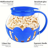 Microwave Glass Popcorn Bowl, High Borosilicate Heat Resistant, Multi-Functional Measuring Lid, V1232-BMHW-001