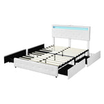 Levede Double Bed Frame RGB LED PU 4 Drawer USB BF1051-D-WH