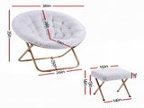 Artiss Comfy Saucer Chair Soft Faux Fur Foldable Accent Chair with Ottoman White XFBS-AR-SAUWOT-WH