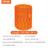 VEVOR Double Braided Polyester Rope, 12.7 mm x 67.06 m, 48 Strands, 35.58kN Breaking Strength V952-HCCLSDL12INC6ERRHV0
