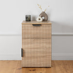 PORTO BEDSIDE TABLE - NATURAL OAK - FLUTED - PULL BLACK V164-ECS13SFB03B