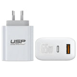 USP 65W Dual Port GaN Fast Wall Charger - White, 1xUSB-C, Intelligent V1202-V2-MPA-6972890207996