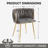 SERENIT Grey Modern Hand Weaving Dining Chairs,Velvet Upholstered Side Chairs with Gold Legs, Chic V255-GP1800-DC-GREY