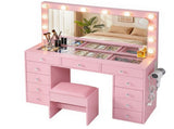 Artiss Dressing Table Charging Station LED Vanity Desk Set Stool Glass Top Make up Mirror Storage FURNI-L-DRESS08-PK-ABC