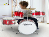 Karrera Mini 4-Piece Children Drum Kit Set Wooden with 2 Toms Bass Pedal Snare Stool Metallic R 4PC-DRUM-RD