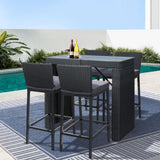 Gardeon 5-Piece Outdoor Bar Set Dining Table Stools Wicker Patio Setting FF-BARSET-BACK-BK-5AB