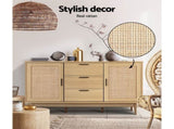 Artiss Rattan Buffet Sideboard - BRIONY Oak FURNI-E-RAT-SID-3D-WD-AB