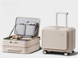 Beige Front Opening Carry On Luggage 18 Inch - Lightweight Hard Shell Suitcase with Spinner Wheels, V888-ELOSUNG47214