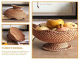RattanRattan Fruit Bowl Woven Footed Bowl, Round Pedestal Plate Decorative Bowl for Tabletop & V1370-AZ4-16670