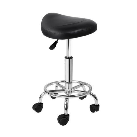 Artiss Salon Stool Saddle Swivel Chair Black SALON-B-ERG-BK