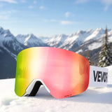 Frameless Ski Goggles, Magnet Cylindrical Lens with Pink Revo Coating, OTG Anti fog Snow Goggles for V952-HXJWKBSDCXHJ4LNEU001V0