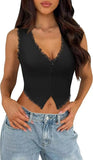 2-Pack Black French Vintage Lace Splice Camisole - Slim Fit Halter Top with Back Detail and V888-ELOSUNG39520