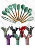 Pink And Brown 12-Piece Silicone Kitchen Utensil Set - Non-Stick Food-Grade Silicone Cooking Tools V888-ELOSUNG23156