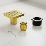 15x15cm Square Shower Drain with Grid Pattern Grate Brushed Gold 304SS, CUPC Certified with Hair V63-955611