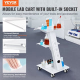 VEVOR Trolley Cart Dental Lab Mobile Rolling Serving Cart 3 Layers with Socket V952-SYSSTCB4Q23534XEFV3