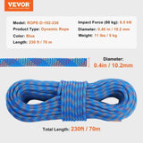 10.2mm Dynamic Climbing Rope, 70M Outdoor Rock Climbing Rope 25KN Breaking Tension, V952-DSDLS230YC10DESE6V0