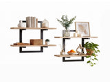 Artiss Set of 2 Floating Wall Shelf 2-Tier Wall-Mounted Display Ledge Wood & Metal FUR-AI-WLL-01-WD