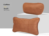 Brown Luxury Eco-Friendly Suede Car Headrest and Lumbar Cushion Set Ergonomic Support, All-Season V888-ELOSUNG17204