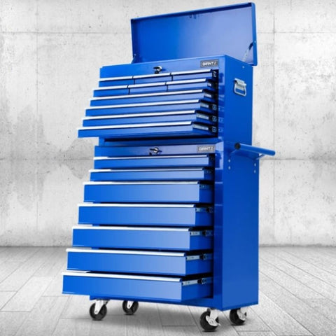 Giantz 17 Drawer Tool Box Cabinet Chest Trolley Toolbox Garage Storage Box Blue TB-17DR-107-BL