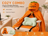 Carrot Hooded Blanket with Grey-green Memory Foam Lumbar Support Pillow, Cozy Wearable Throw Blanket V888-ELOSUNG54178