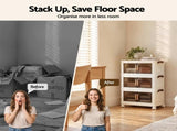 Artiss 3-Tier Foldable Storage Cabinet Stackable Box Clear Magnetic Door White SC-3T-4527-WH