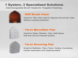 3-in-1 Extendable Cleaning System with Rotatable Head, Stiff Bristle Brush, Microfiber Pad, and V1107-CS-CBYSS