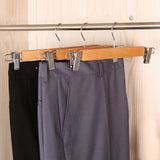 10 Pack Wooden Skirt Hangers with Adjustable Clips Non-Slip Trouser Hanger Natural Finish Lotus Wood V1370-AZ4-07809