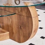 'MINORI' Double Layer Clear Tempered Glass Dark Wood Grain Coffee Table V656-WF-09