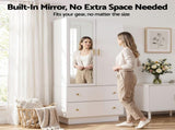 Artiss LED Wardrobe Cabinet Clothes Storage with Mirror 2 Drawers Hanging Rail FUR-AE-WR01-MIR-WH-AB