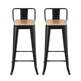 Artiss Metal Bar Stools Set of 2 Counter Height Barstools 77cm Seat Height w/ Removable Back BA-KJ-J004-WDX2