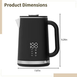 Black electric kettle, 1.7L stainless steel kettle, 1500W rapid heating, with LED display, V1197-JY-071601