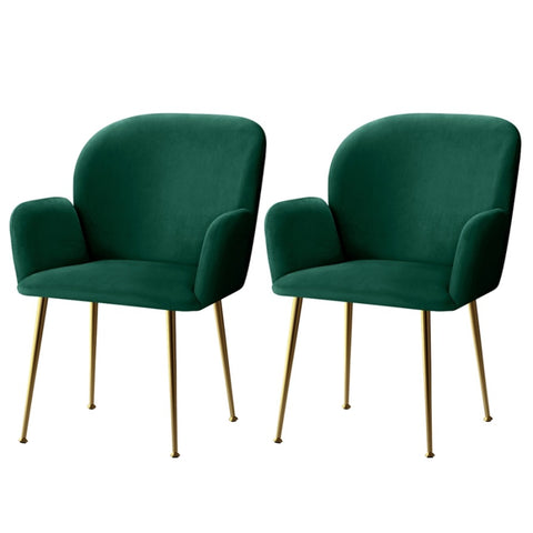 Artiss Dining Chairs Set of 2 Velvet Armchair Green UPHO-C-DIN-5220-VEL-GRX2