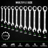 SWANLAKE 12Pcs Metric Ratcheting Spanner Set 6-18mm CR-V Steel 72-Tooth Holder V465-66114